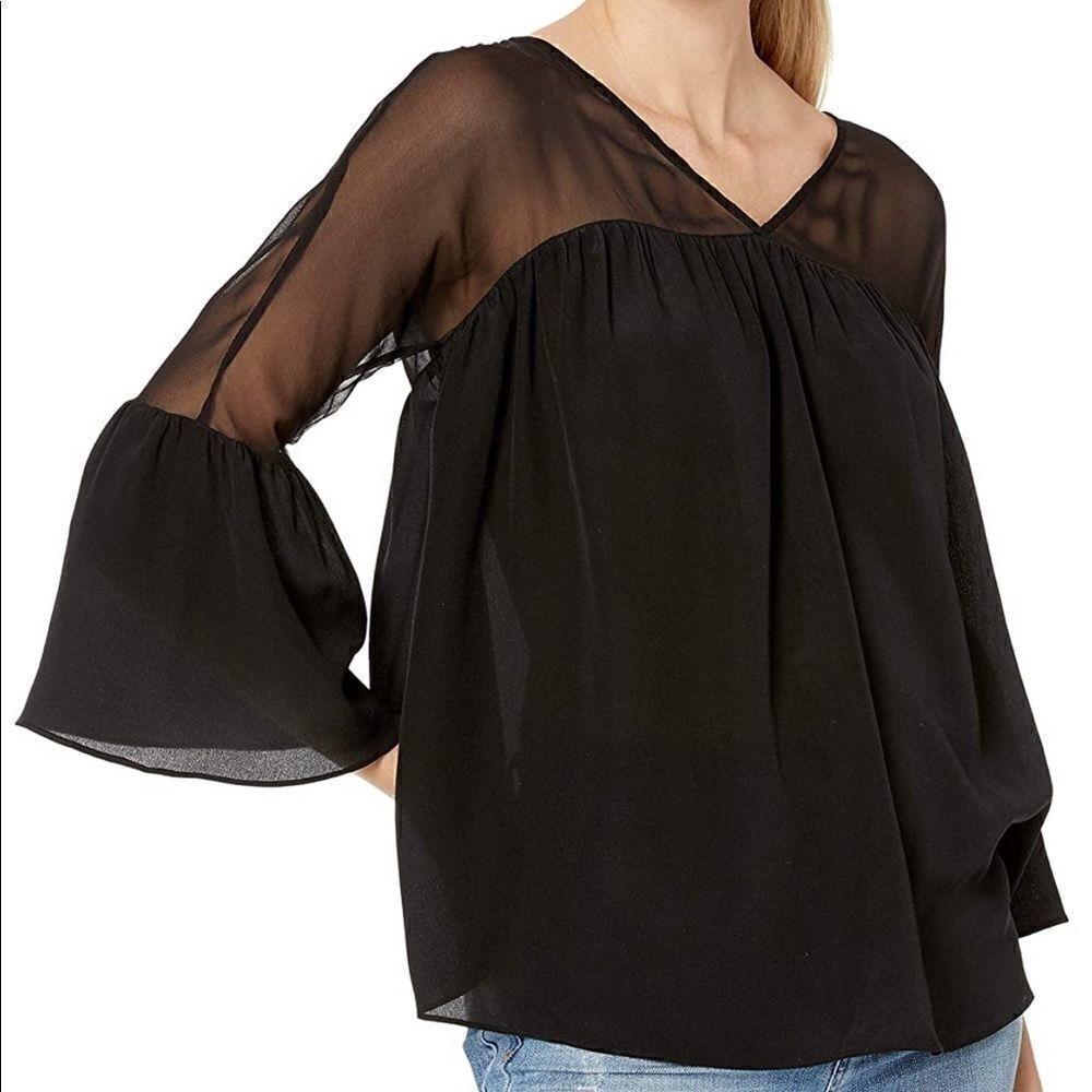 Revolve Black Bailey 44 Sheer Flair Sleeve Silk Top